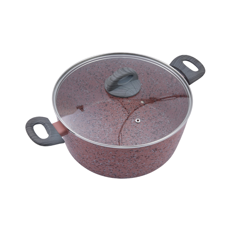 Smedet aluminiumsgryde med pink granit